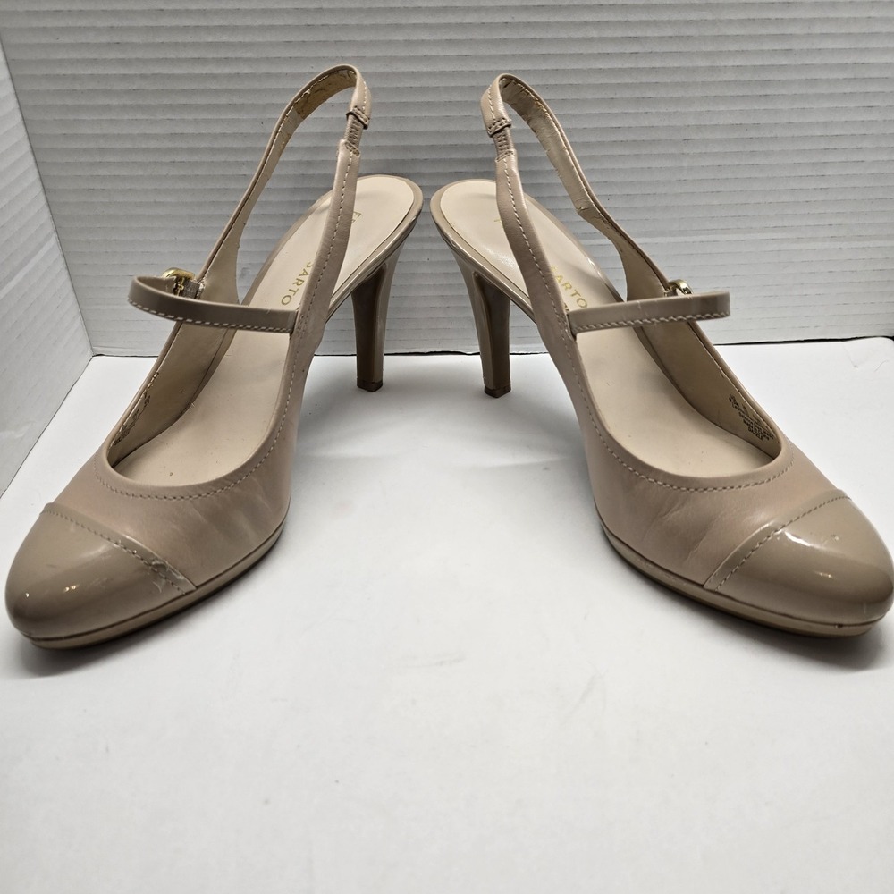 Franco Sarto Dazzle Slingback Heels Tan‎ Patent Leather Cap Toe Ankle Strap 9.5M - Picture 4 of 7